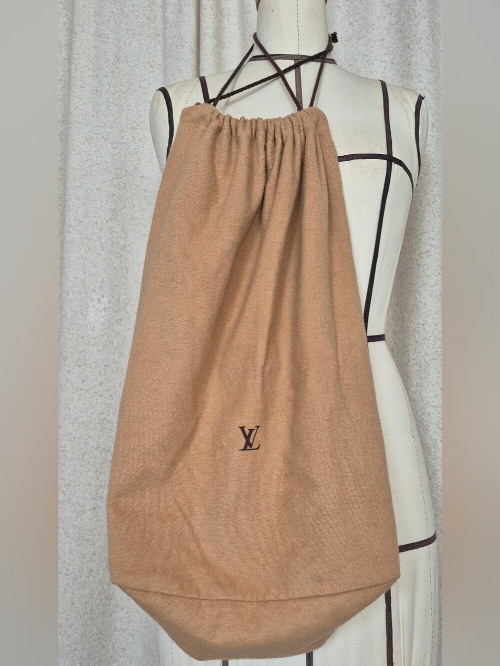Louis Vuitton Tan Drawstring Cover Flanel Bag with LV Monogram
